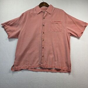 Jamaica Jaxx Mens L 100% Silk Camp Shirt Coral Pink Short Sleeve Button Up